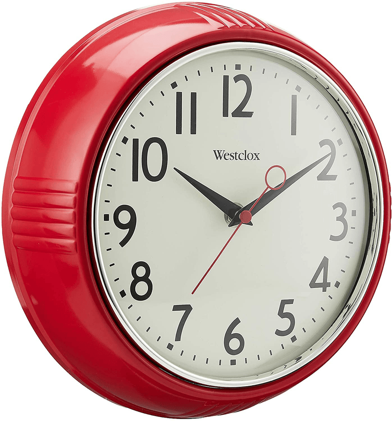 Westclox Retro 1950 Kitchen Wall Clock, 9.5-Inch, Red
