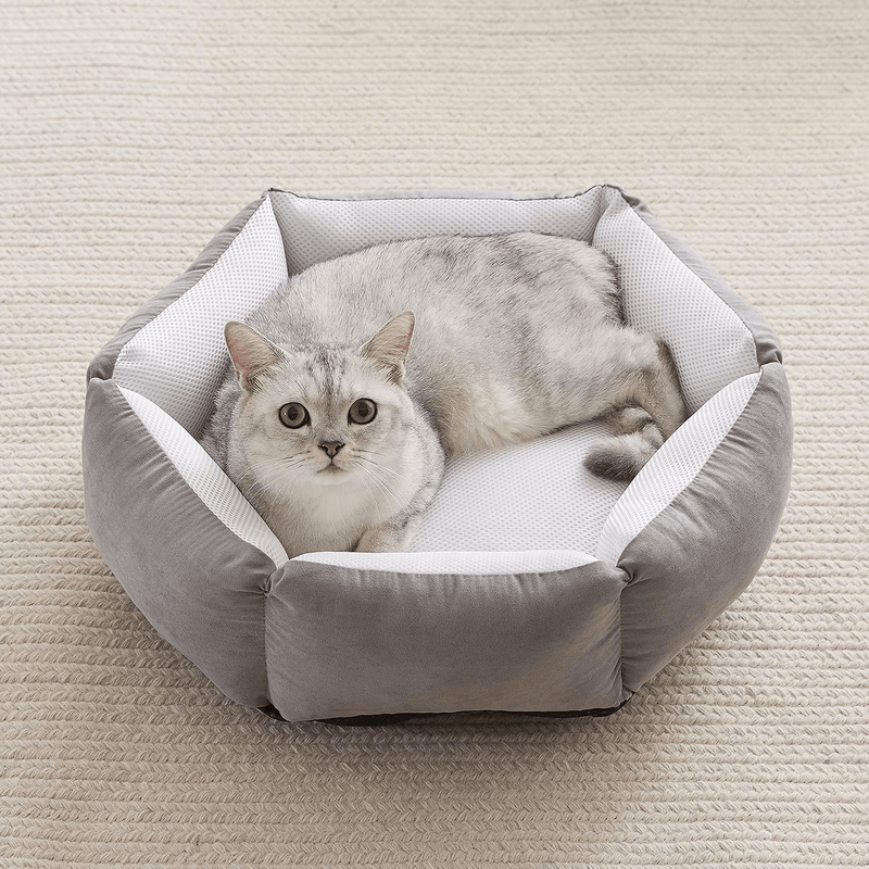 Western Home Cat Beds for Indoor Cats Dogs, Kitty Puppy Kitten Bed round Soft Plush Flannel Pet Cushions Beds Washable Animals & Pet Supplies > Pet Supplies > Cat Supplies > Cat Beds WESTERN HOME WH Grey Cooling 
