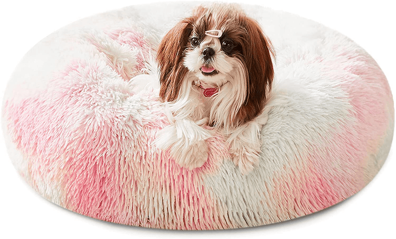 Western Home Faux Fur Dog Bed & Cat Bed, Original Calming Dog Bed for Small Medium Pet, anti Anxiety Donut Cuddler round Warm Bed for Dogs with Fluffy Comfy Plush Kennel Cushion(20",24",27") Animals & Pet Supplies > Pet Supplies > Dog Supplies > Dog Beds WESTERN HOME WH Rainbow 20 x 20 Inch 