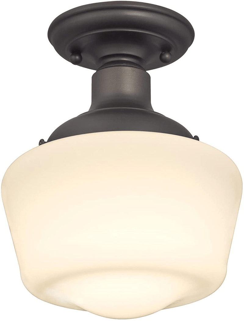 Westinghouse Lighting 6342200 Scholar One-Light Indoor Semi-Flush Ceiling Fixture, Oil Rubbed Bronze Finish with White Opal Glass, 11.42