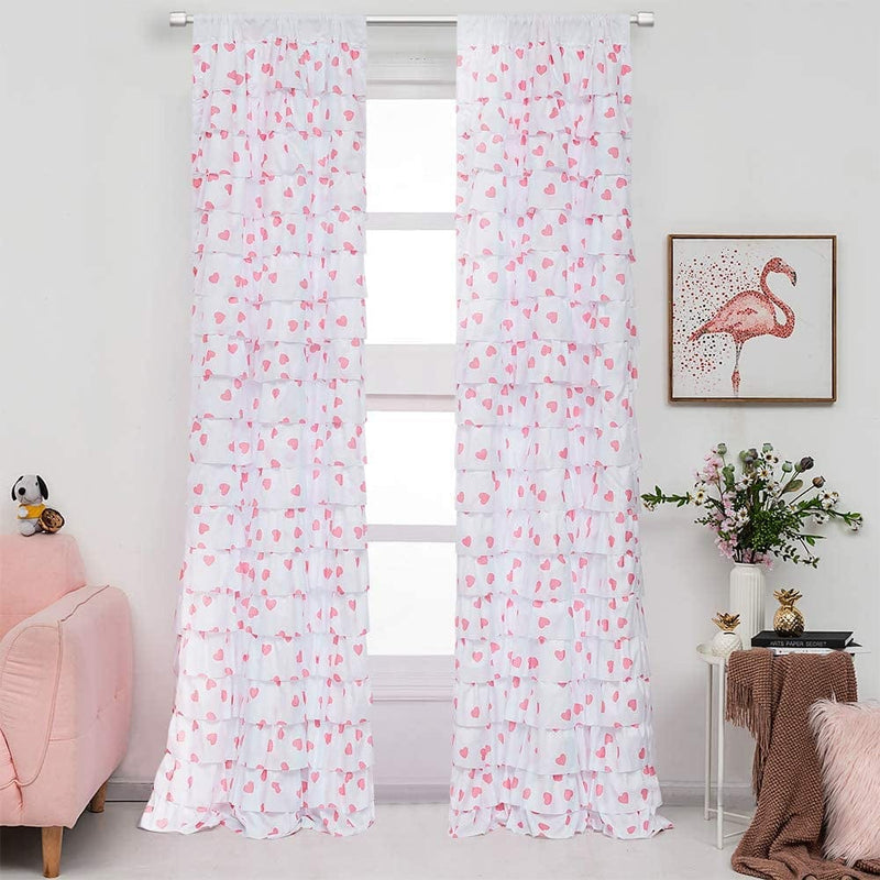 Westweir White Ruffle Curtains - Set of 2 Panels, Heart Pattern for Nursery Room 42 Inches X 63 Inch Home & Garden > Decor > Window Treatments > Curtains & Drapes WestWeir   