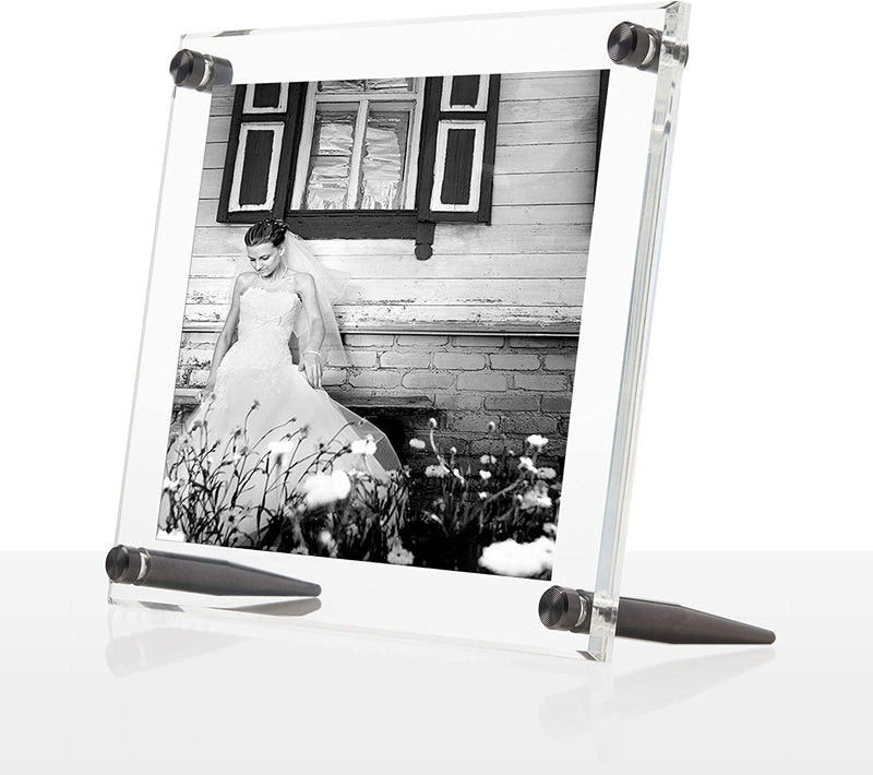 Wexel Art 7X9-Inch Diamond Polished Beveled Edge Framing Grade Acrylic Tabletop Floating Frame with Graphite Hardware for 5X7-Inch Art & Photos