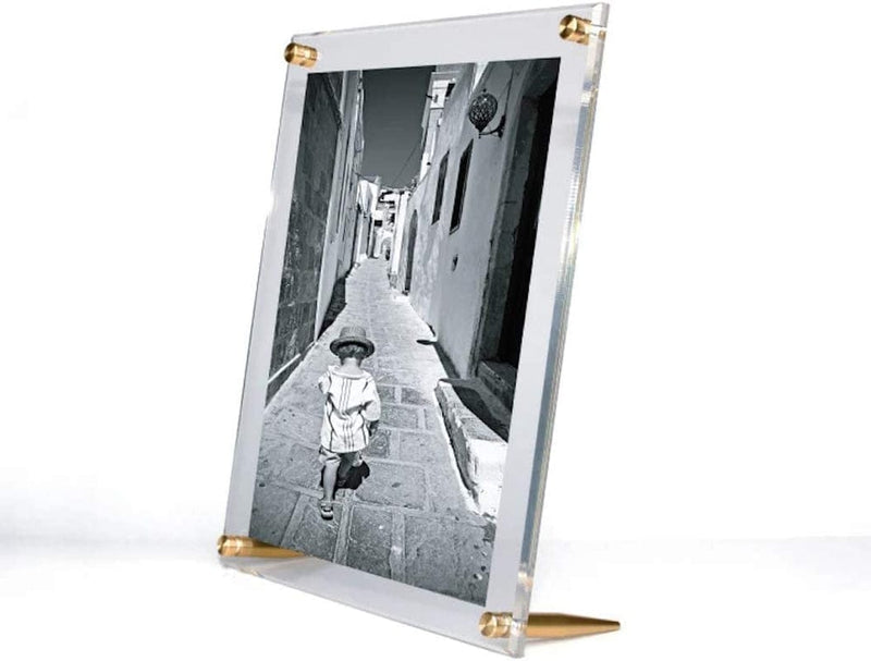 Wexel Art 7X9-Inch Diamond Polished Beveled Edge Framing Grade Acrylic Tabletop Floating Frame with Graphite Hardware for 5X7-Inch Art & Photos