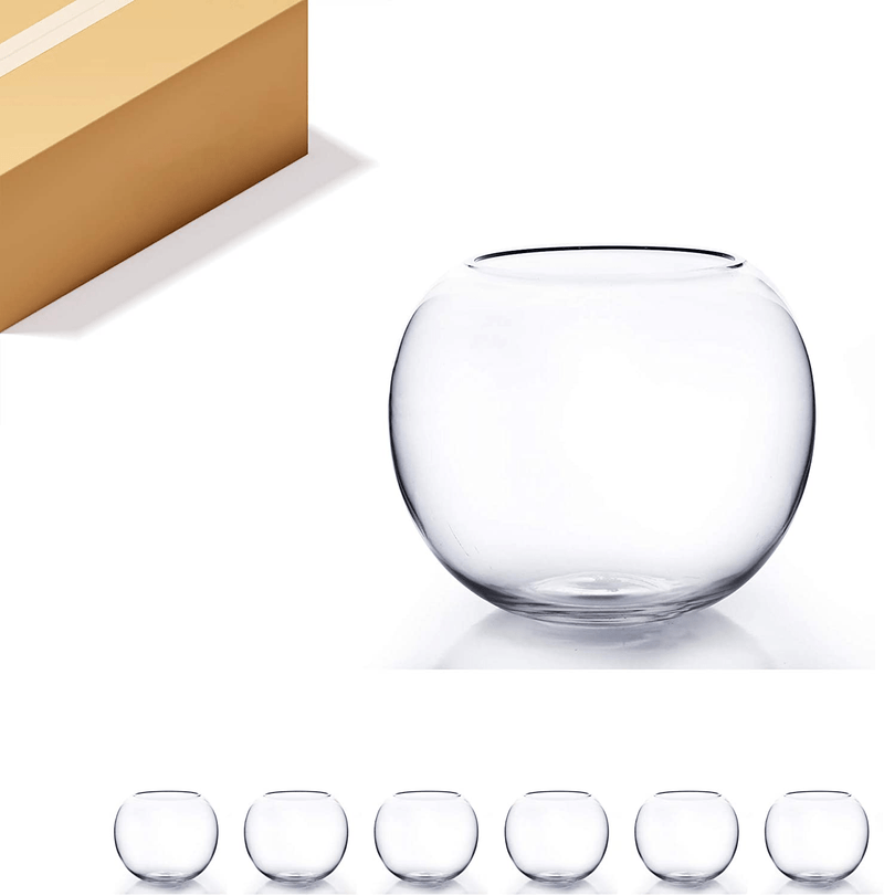 WGV Bowl Glass Vase, Diameter 8", Height 6", Open Width 5", (Multiple Sizes Choices) Clear Bubble Planter Terrarium Fish Bowl for Wedding Event Home Decor, 1 Piece (VBW0008A)