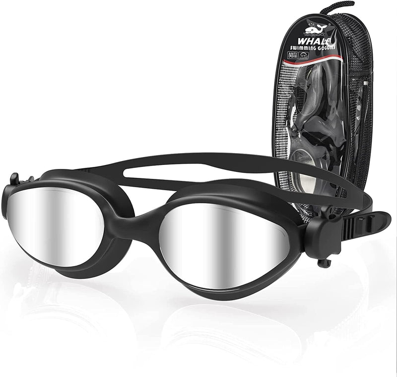 Whale Unisex-Adult Swim Goggles,Anti-Fog Swimming Goggles No Leaking for Men Women Youth Sporting Goods > Outdoor Recreation > Boating & Water Sports > Swimming > Swim Goggles & Masks Whale Black Frame/Mirror Silver Lens  
