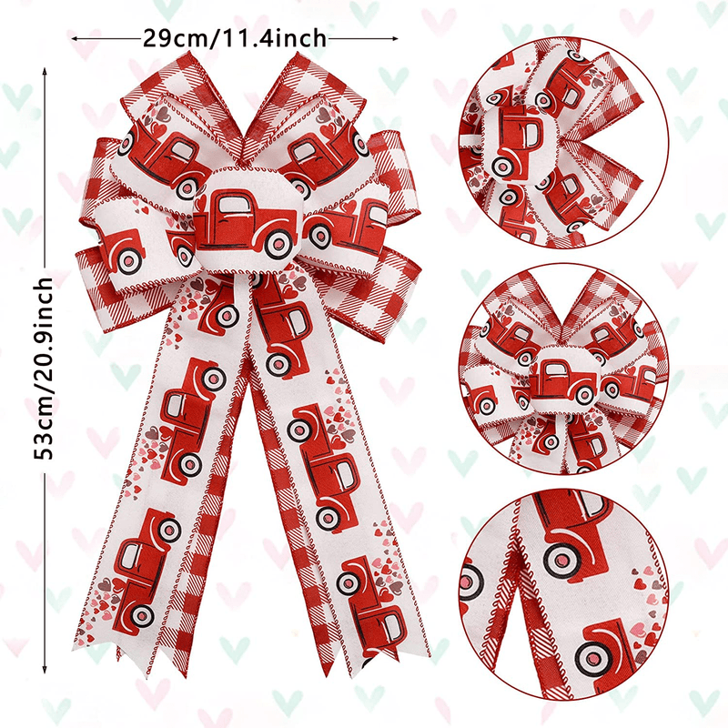 Whaline 2 Pack Valentine'S Day Wreath Bow Red White Buffalo Plaid Truck Bow for Wreath Imitated Linen Burlap Handmade Large Bow for Indoor Outdoor Festive Home Decoration Party Supplies, 11 X 21Inch Home & Garden > Decor > Seasonal & Holiday Decorations Whaline   