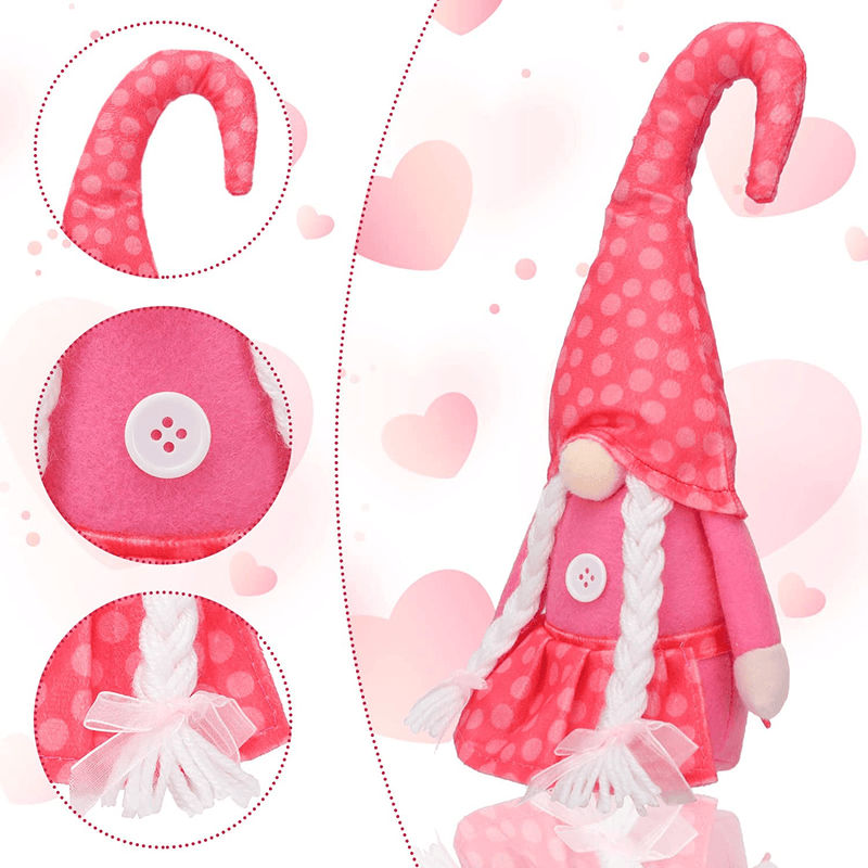 Whaline 2Pcs Valentine'S Day Gnome Decorations Cute Soft Heart Red Gnome Doll Mr & Mrs Handmade Swedish Tomte Decor for Home Tabletop Ornaments Sweet Valentine'S Birthday Present