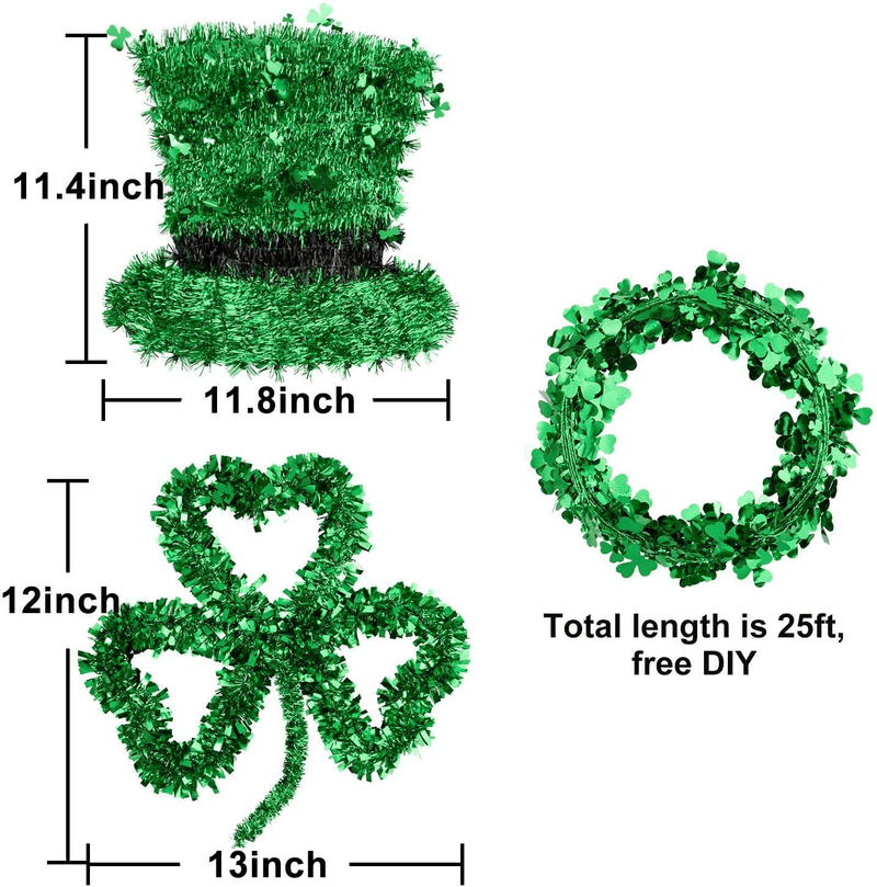 Whaline 3 Pack St. Patrick’S Day Green Tinsel Garland Include Shamrock Wreath, Wire Garland and Leprechaun Hat for Irish St Patrick Party Favor Home Wall Decorations Arts & Entertainment > Party & Celebration > Party Supplies Whaline   
