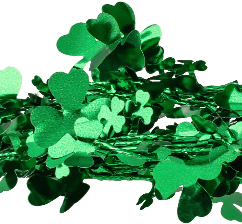 Whaline 3 Pack St. Patrick’S Day Green Tinsel Garland Include Shamrock Wreath, Wire Garland and Leprechaun Hat for Irish St Patrick Party Favor Home Wall Decorations