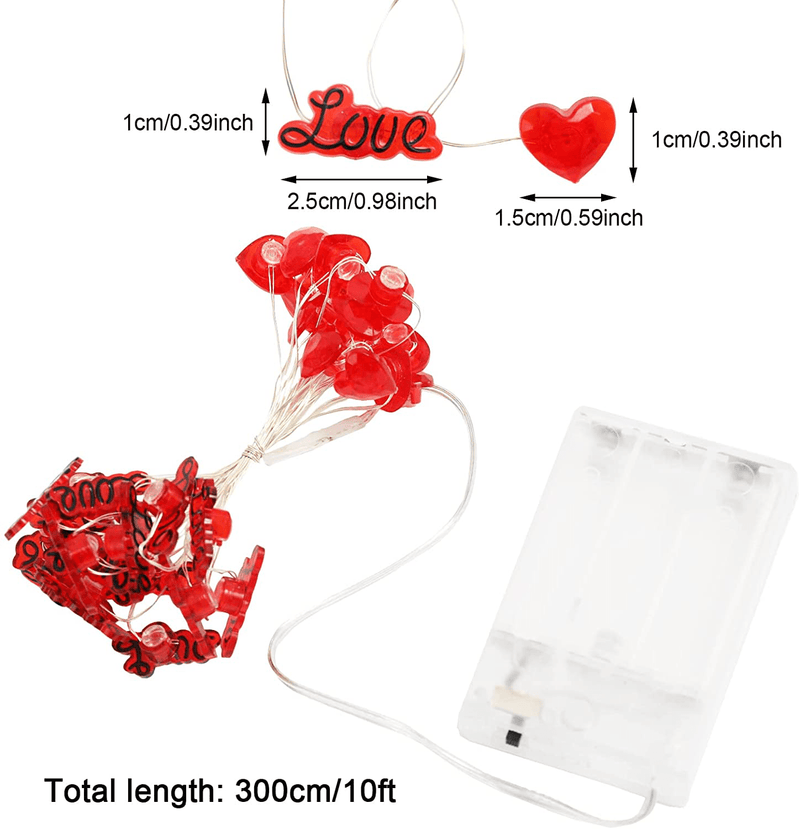 Whaline 30 LED Valentine String Lights Red Love Heart String Lights Lamp Battery Operated Romantic Valentine'S Day Decorations Light for Garden Bedroom Festival Birthday Wedding, Battery Not Included
