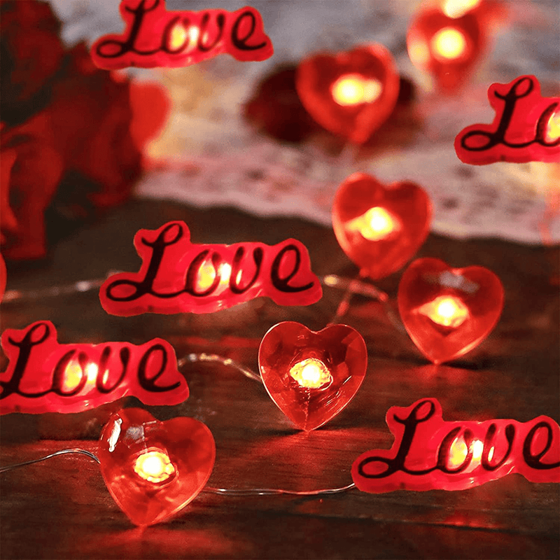 Whaline 30 LED Valentine String Lights Red Love Heart String Lights Lamp Battery Operated Romantic Valentine'S Day Decorations Light for Garden Bedroom Festival Birthday Wedding, Battery Not Included