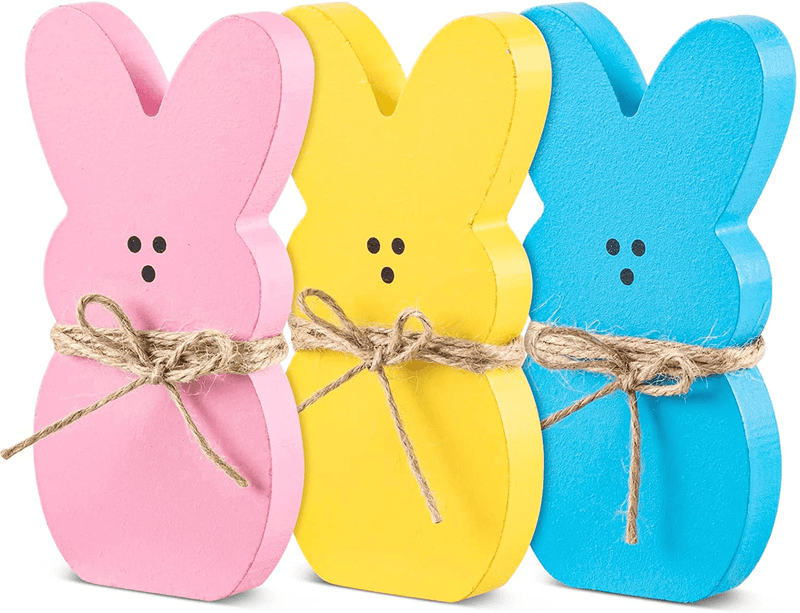 Whaline 3Pcs Easter Wooden Sign Pink Blue Yellow Easter Bunny Wooden Table Centerpieces with Jute Rope Freestanding Rabbit Shape Tabletop Decoration for Spring Birthday Home Office Farmhouse Gift Home & Garden > Decor > Seasonal & Holiday Decorations Whaline Pink,Blue,Yellow  