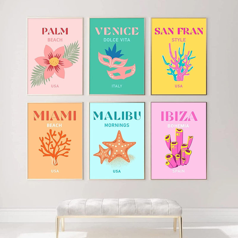 Whaline 9Pcs Preppy Travel Wall Art Prints Colorful Abstract Aesthetic Preppy Room Decor Minimalist Art Poster Decor for Teen Girls Bedroom Pink College Dorm Room Posters(Unframed 8X10In) Home & Garden > Decor > Artwork > Posters, Prints, & Visual Artwork Whaline   