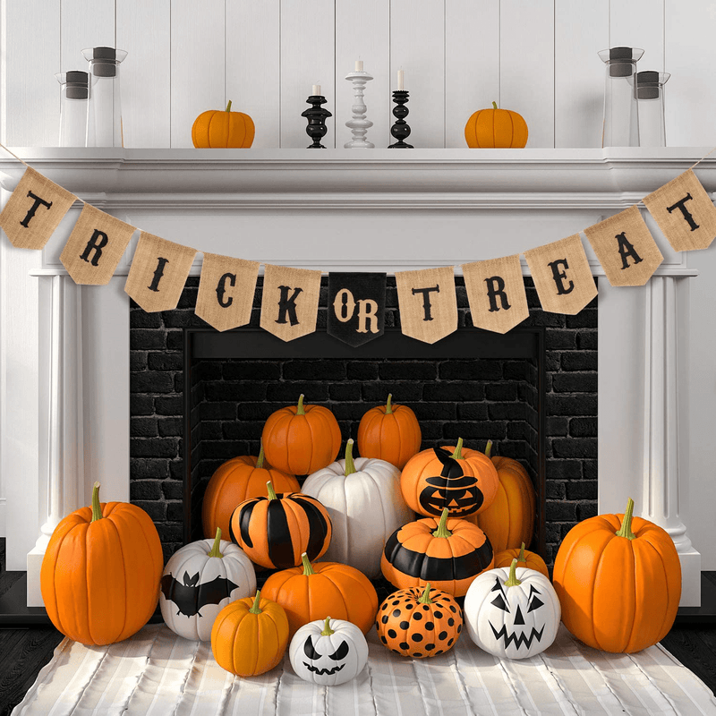 Whaline Halloween Trick or Treat Burlap Banner, Hanging Halloween Banner Home Decor Bunting Flag Fireplace Garland Halloween Party Decorations Supplies Home & Garden > Decor > Seasonal & Holiday Decorations Whaline Default Title  