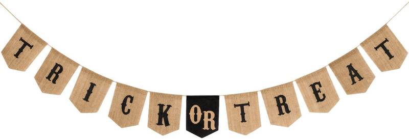 Whaline Halloween Trick or Treat Burlap Banner, Hanging Halloween Banner Home Decor Bunting Flag Fireplace Garland Halloween Party Decorations Supplies Home & Garden > Decor > Seasonal & Holiday Decorations Whaline   