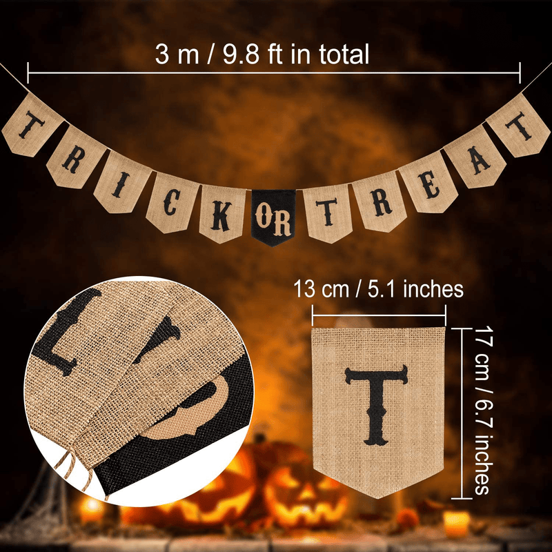 Whaline Halloween Trick or Treat Burlap Banner, Hanging Halloween Banner Home Decor Bunting Flag Fireplace Garland Halloween Party Decorations Supplies Arts & Entertainment > Party & Celebration > Party Supplies Whaline   