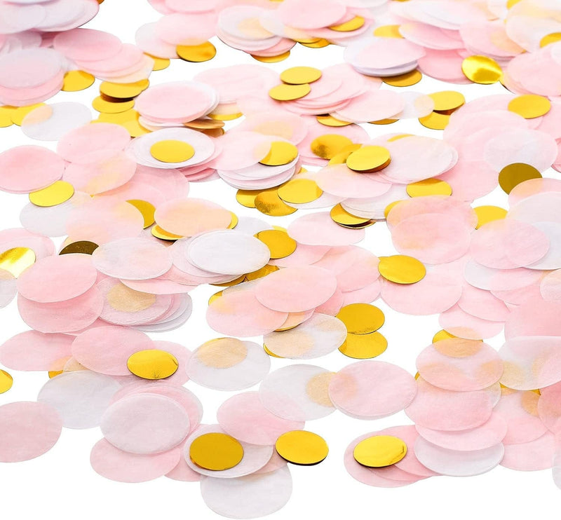 Whaline round Tissue Confetti 6000 Pcs Paper Table Wedding Confetti Dots for Christmas, Wedding,Birthday Party,Baby Shower,Valentine'S Day and Balloon Decorations,1 Inch (Pink,White, Gold)
