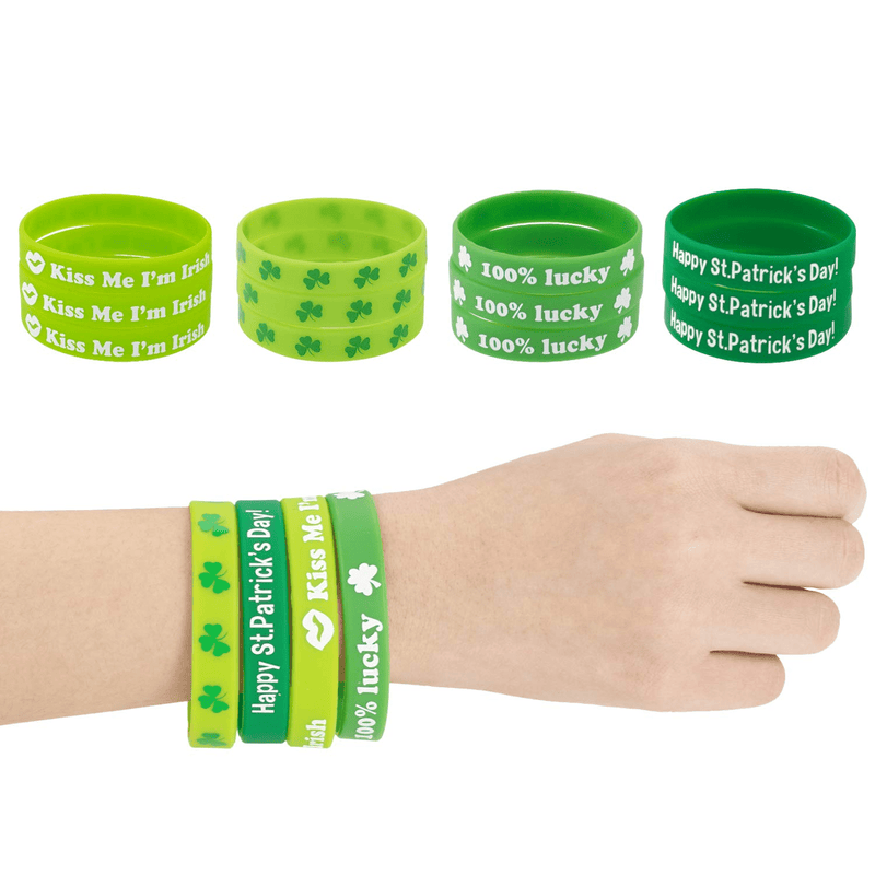 Whaline St. Patrick'S Day Party Favor Set Include 12 Green Rubber Wristbands Bracelet, 12 Shamrock Necklace and 70 Piece Temporary Tattoo Sticker for St. Patrick Irish Party Supplies Decorations Arts & Entertainment > Party & Celebration > Party Supplies Whaline   