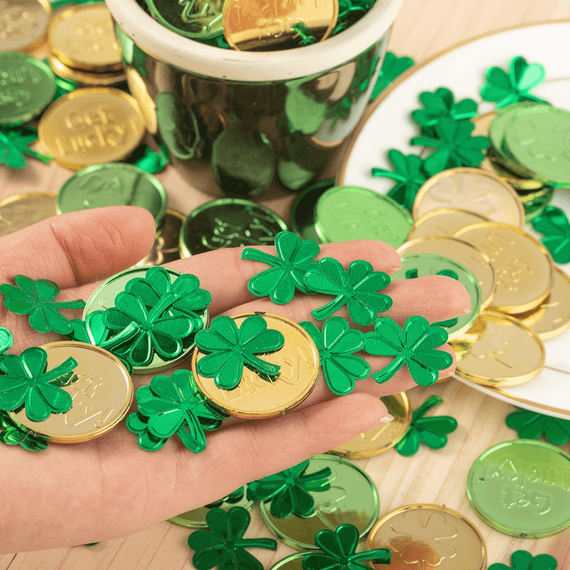 Whaline St Patricks Day Table Decorations, 100 Pcs Plastic Good Luck Coins and 1 Oz Shamrock Clover Confetti Table Sprinkles for Irish St Patricks Party Decoration Favors Supplies Arts & Entertainment > Party & Celebration > Party Supplies Whaline   
