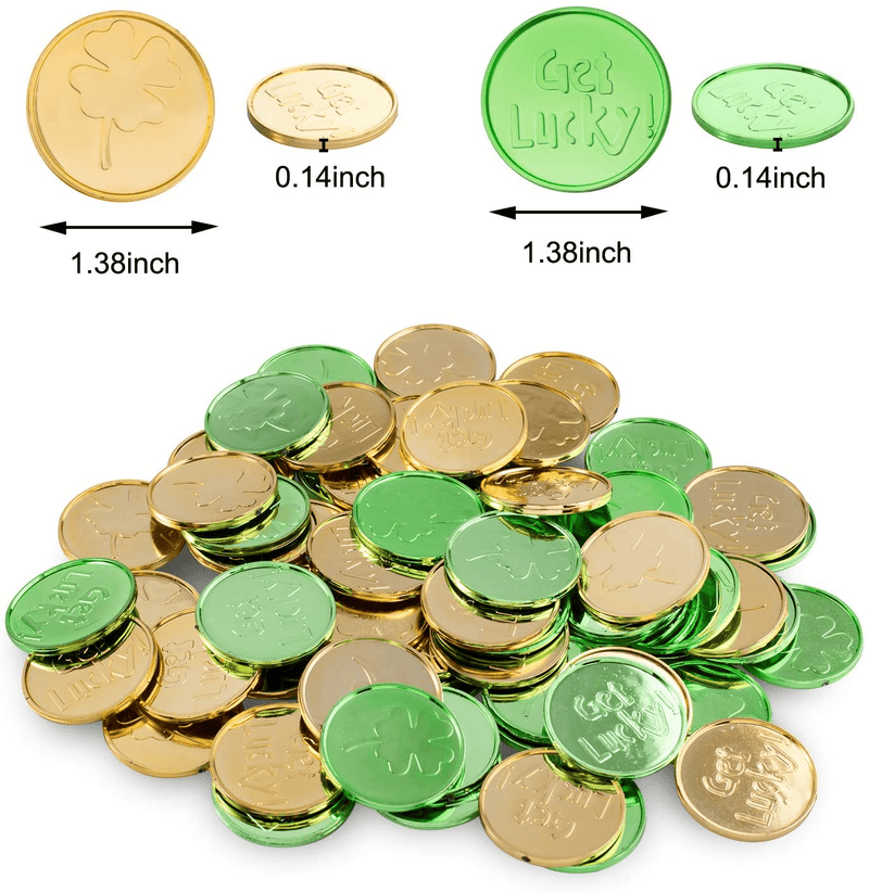 Whaline St Patricks Day Table Decorations, 100 Pcs Plastic Good Luck Coins and 1 Oz Shamrock Clover Confetti Table Sprinkles for Irish St Patricks Party Decoration Favors Supplies Arts & Entertainment > Party & Celebration > Party Supplies Whaline   