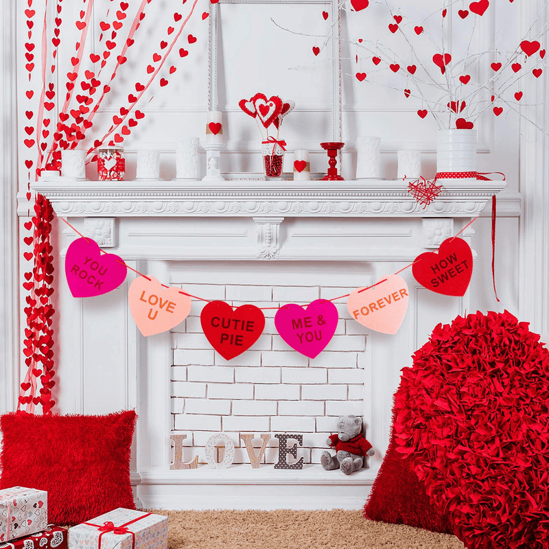 Whaline Valentine'S Day Felt Heart Garland Banner for Indoor Outdoor Wedding Engagement Anniversary Party Favor(9.8 Feet) Arts & Entertainment > Party & Celebration > Party Supplies Whaline   