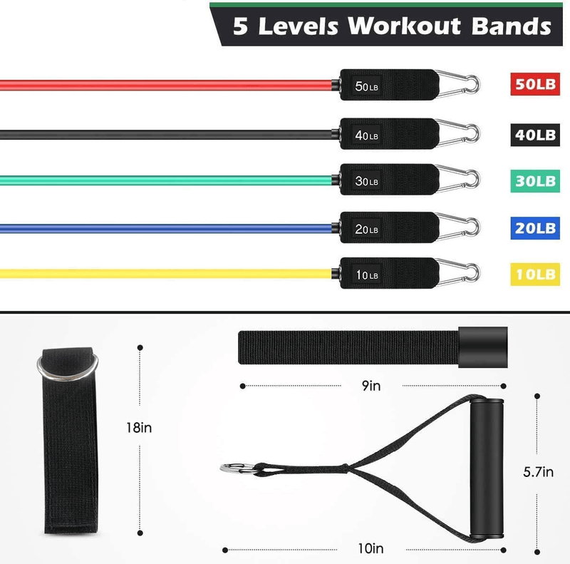 Whatafit Resistance Bands Set (11pcs), Exercise Bands with Door Anchor, Handles, Carry Bag, Legs Ankle Straps for Resistance Training, Physical Therapy, Home Workouts  Whatafit   