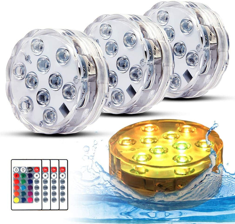 WHATOOK Underwater Submersible LED Lights for Bath Tub Waterproof Battery Operated Remote Control Wireless LED Lights for Hot Tub, Pond, Pool, Fountain, Waterfall, Aquarium, Party, Vase Base, 2 Pack Home & Garden > Pool & Spa > Pool & Spa Accessories WHATOOK 4 pack  
