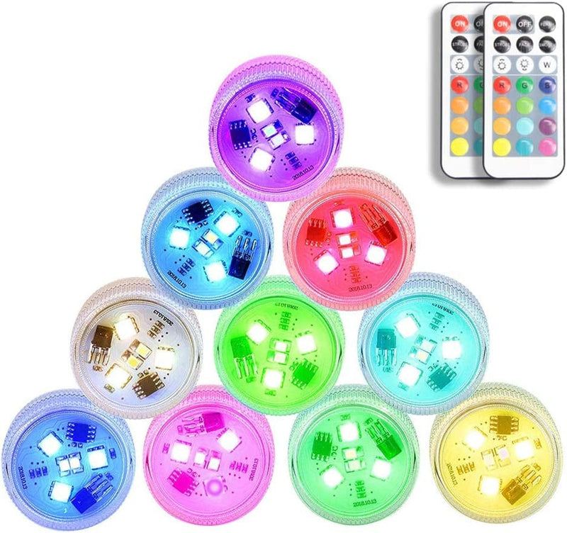 WHATOOK Underwater Submersible LED Lights for Bath Tub Waterproof Battery Operated Remote Control Wireless LED Lights for Hot Tub, Pond, Pool, Fountain, Waterfall, Aquarium, Party, Vase Base, 2 Pack Home & Garden > Pool & Spa > Pool & Spa Accessories WHATOOK Mini*Pond Lights-10pack  