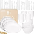 Wheat Straw Dinnerware Sets (28 Pcs) | Unbreakable Dinnerware Sets | Dishwasher Microwave Safe Dinnerware | Eco Friendly Non Breakable Dinnerware Sets | Plates, Bowls, Cups, Cutlery | Green Home & Garden > Kitchen & Dining > Tableware > Dinnerware SWEVEN White  
