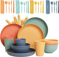 Wheat Straw Dinnerware Sets for 4 (32Pcs) Reusable Unbreakable Lightweight Dinnerware Set Microwave Safe & Dishwasher Safe Camping RV Outdoor/Indoor Dishes (Pink Dish Set) Home & Garden > Kitchen & Dining > Tableware > Dinnerware Slow hour Multicolor  