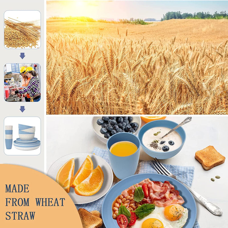 Wheat Straw Dinnerware Sets for 4,Dhnvcud 16Pcs Unbreakable,Lightweight & Reusable Dinnerware Set,Plates, Bowls, Cups,Service for 4,Microwave Dishwasher Safe Dishes Sets for Kitchen,Camping,Rv Home & Garden > Kitchen & Dining > Tableware > Dinnerware Dhnvcud   