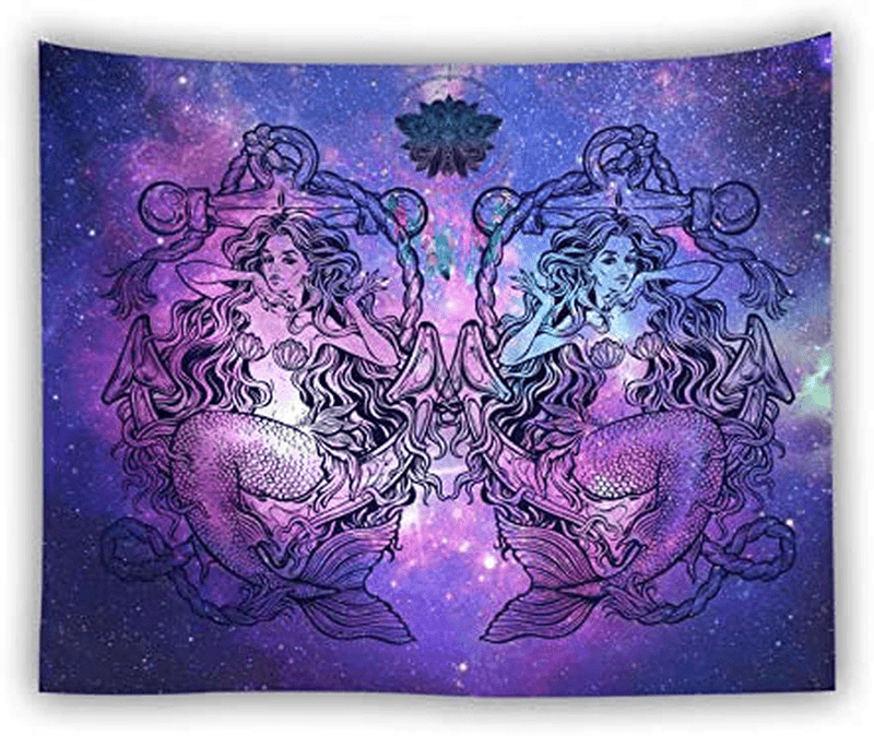 Whim-Wham Psychedelic Sexy Mermaid Home Décor Tapestry Romantic Dazzling Nebula Galaxy Lotus Long Curly Hair Moon Mandala Fairy Tale Sparkle Hanging for Princess’Bedroom Living Room Study. Home & Garden > Decor > Artwork > Decorative Tapestries Whim-Wham T137-5 51''Wx59''L/130x150cm 