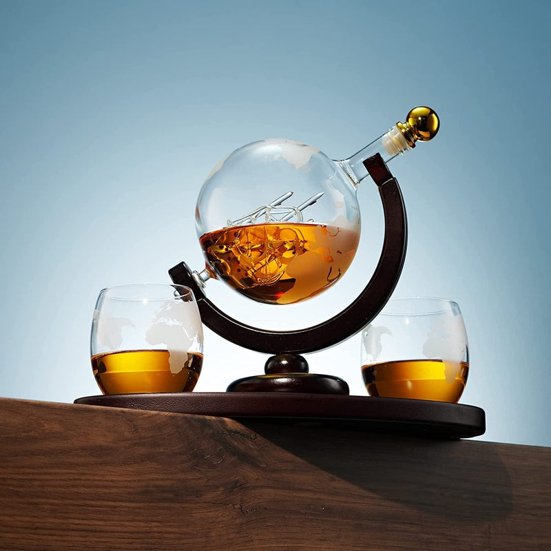 Whiskey Decanter Globe Set with 2 Etched Whiskey Glasses - for Liquor Scotch Bourbon Vodka, Gifts for Men - 850Ml Home & Garden > Kitchen & Dining > Barware Godinger   