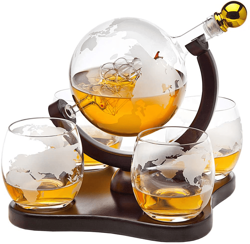 Whiskey Decanter Globe Set with 4 Etched Globe Whisky Glasses - for Liquor, Scotch, Bourbon, Vodka - 850ml Home & Garden > Kitchen & Dining > Barware Godinger Default Title  