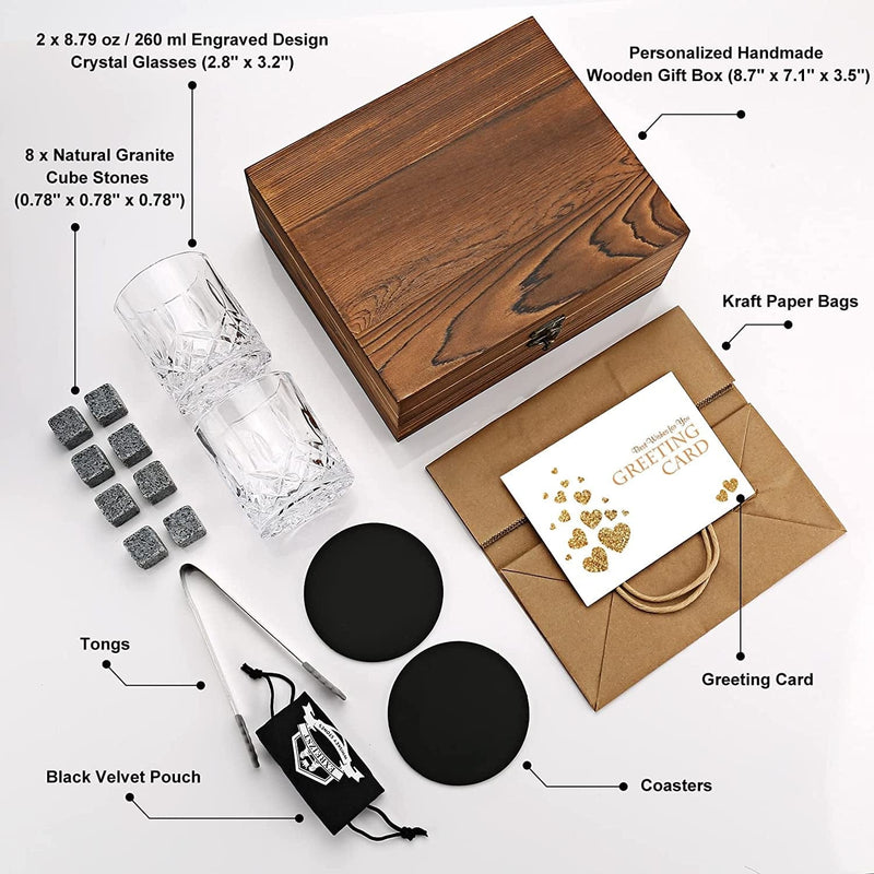 Whiskey Gifts for Men - Whiskey Stones and Glasses Gift Set - Granite Chilling Stones Whiskey Rocks - Scotch Bourbon Whiskey Glass Gift Box - Drinking Gifts for Men Dad Husband Birthday Party Present Home & Garden > Kitchen & Dining > Barware exreizst   