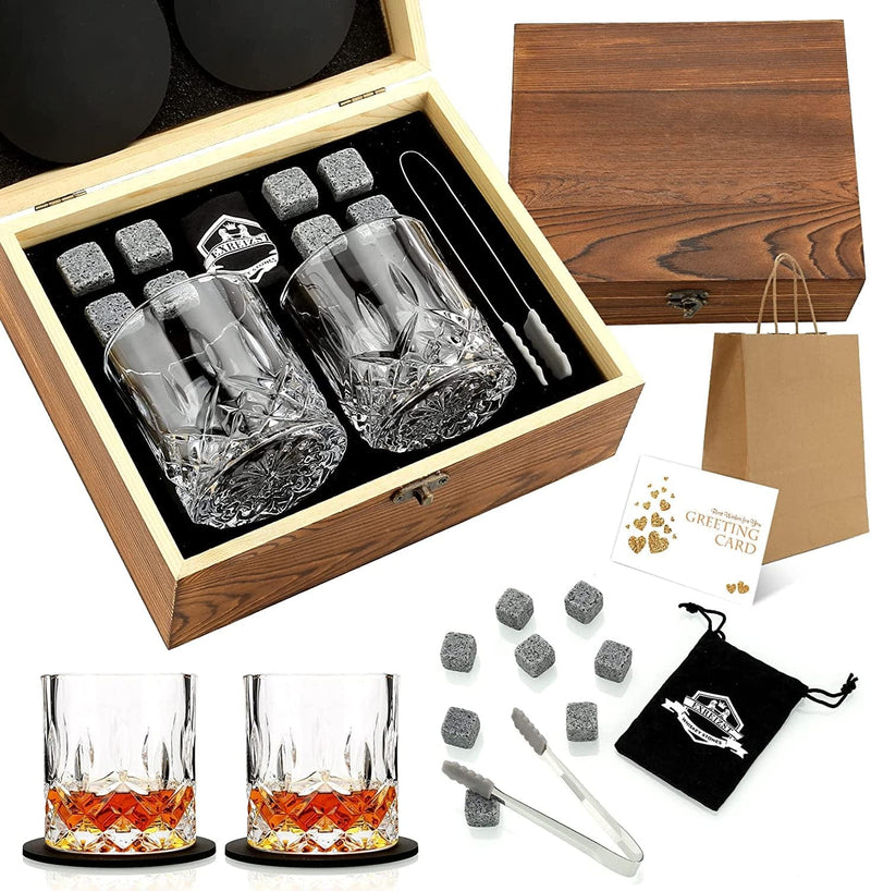 Whiskey Gifts for Men - Whiskey Stones and Glasses Gift Set - Granite Chilling Stones Whiskey Rocks - Scotch Bourbon Whiskey Glass Gift Box - Drinking Gifts for Men Dad Husband Birthday Party Present Home & Garden > Kitchen & Dining > Barware exreizst Straight Glasses+Granite Stones+Coasters-No Words Carved  