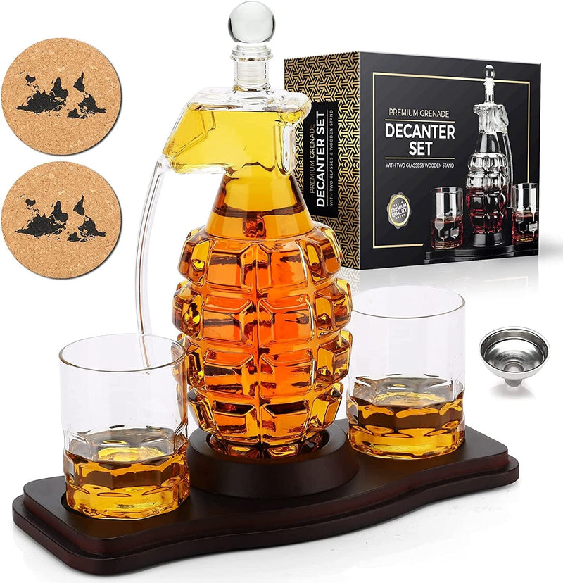 Whiskey Gifts for Men - Whiskey Stones and Glasses Gift Set - Granite Chilling Stones Whiskey Rocks - Scotch Bourbon Whiskey Glass Gift Box - Drinking Gifts for Men Dad Husband Birthday Party Present Home & Garden > Kitchen & Dining > Barware exreizst Whiskey Decanter Set with 2 Glasses  