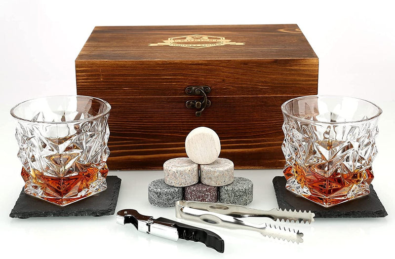 Whiskey Gifts for Men - Whiskey Stones and Glasses Gift Set - Granite Chilling Stones Whiskey Rocks - Scotch Bourbon Whiskey Glass Gift Box - Drinking Gifts for Men Dad Husband Birthday Party Present Home & Garden > Kitchen & Dining > Barware exreizst Diamond Glasses+Round Stones  