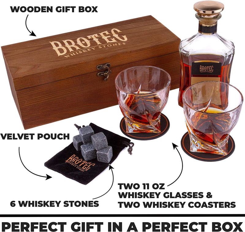 Whiskey Glass Set of 2 - Whyskey Rocks Chilling Stones & 2 Bourbon Glasses for Men or Women - Large 10Oz No Lead Crystal Whiskey Glass and Stone Set - Premium Glassware in Wooden Box