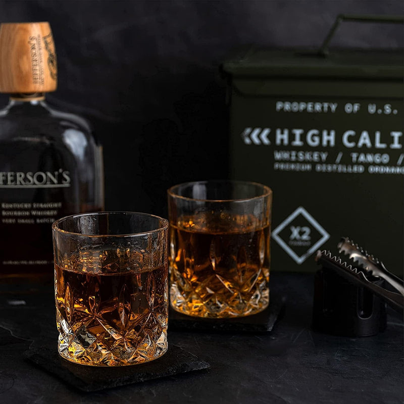 Whiskey Glasses and Whiskey Stones in Unique Tactical Box Display | Ideal Groomsmen Gifts Whiskey Gifts for Men | Bourbon Whiskey Cocktail Glasses, Slate Coasters and Tongs… (With Whiskey Stones) Home & Garden > Kitchen & Dining > Barware Titan LSO   