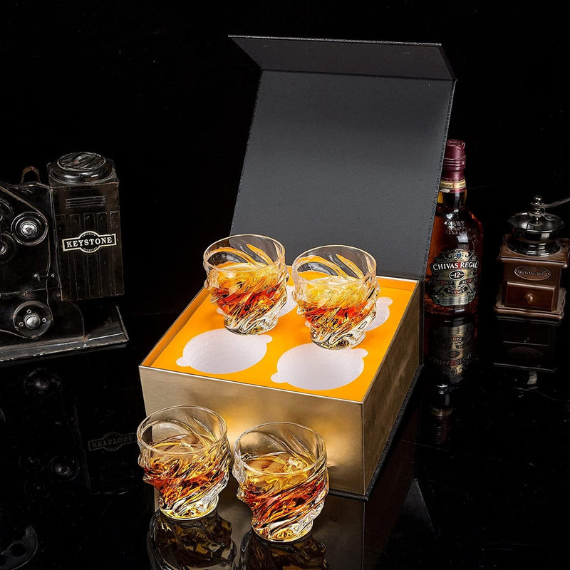 Whiskey Glasses for Men, KANARS 9 Oz Crystal Bourbon Glass Set of 4, Old Fashioned Rocks Barware with Luxury Box for Scotch Liquor Cognac Rum Vodka and Cocktail, Thanksgiving Gift Home & Garden > Kitchen & Dining > Barware KANARS   