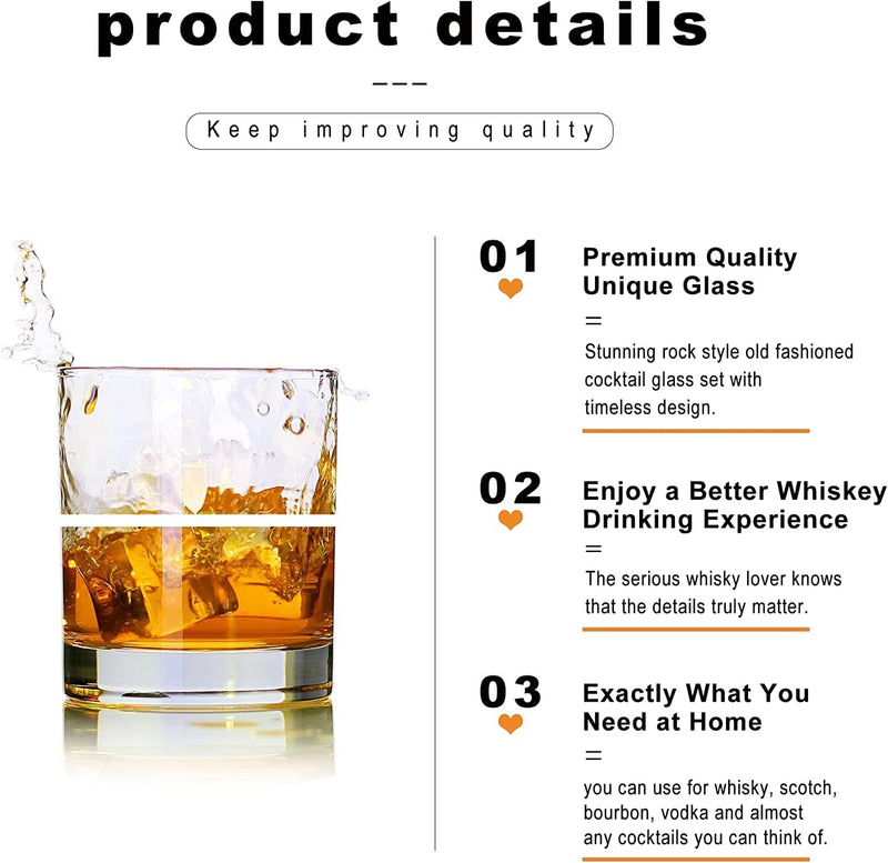 Whiskey Glasses-Premium 11 OZ Scotch Glasses Set of 6 /Old Fashioned Whiskey Glasses/Perfect Idea for Scotch Lovers/Style Glassware for Bourbon/Rum Glasses/Bar Whiskey Glasses,Clear