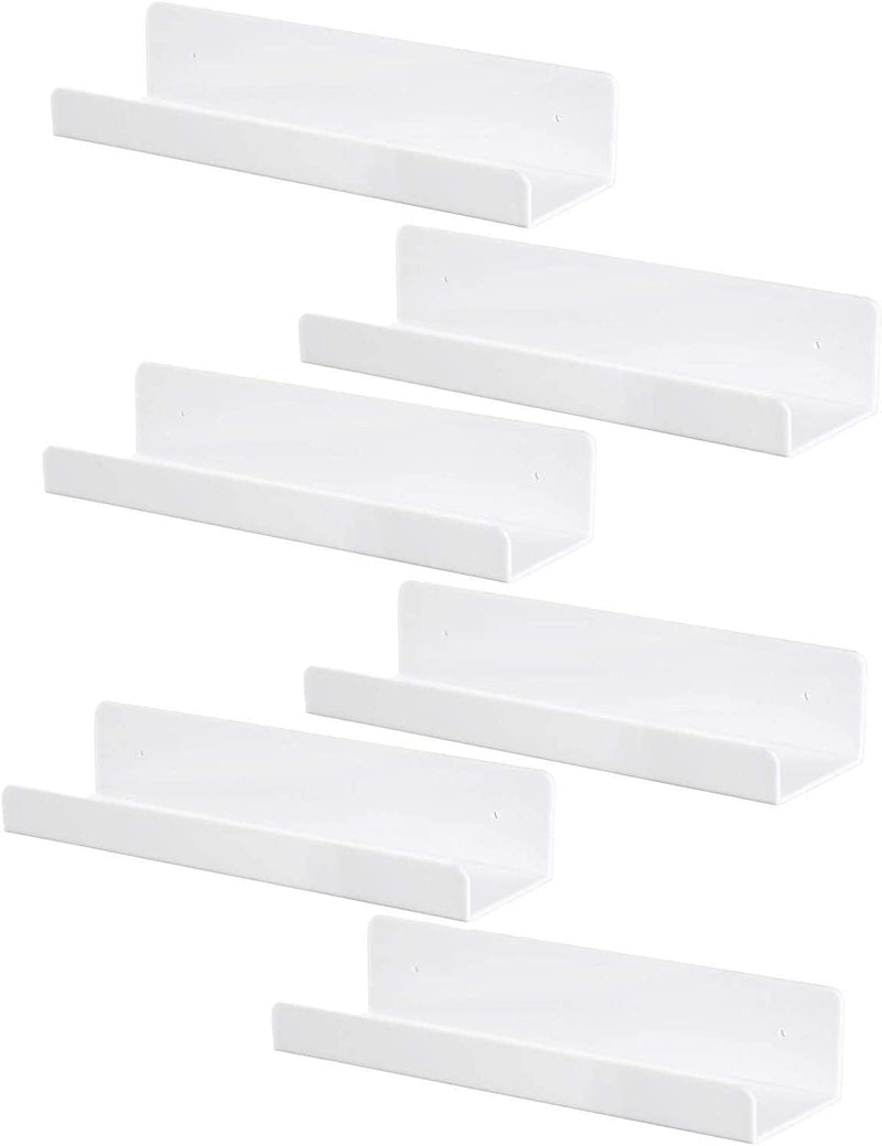 White Acrylic Floating Shelves Display Ledge,15 Inch Wall Mounted Storage Shelf for Kitchen/Bathroom/Office,5 MM Thick Kids Bookshelf and Spice Rack,Set of 2 Furniture > Shelving > Wall Shelves & Ledges IEEK 6  