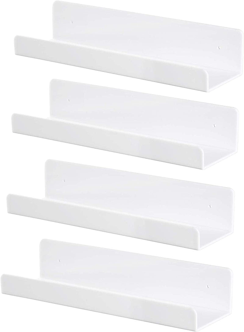 White Acrylic Floating Shelves Display Ledge,15 Inch Wall Mounted Storage Shelf for Kitchen/Bathroom/Office,5 MM Thick Kids Bookshelf and Spice Rack,Set of 2 Furniture > Shelving > Wall Shelves & Ledges IEEK 4  