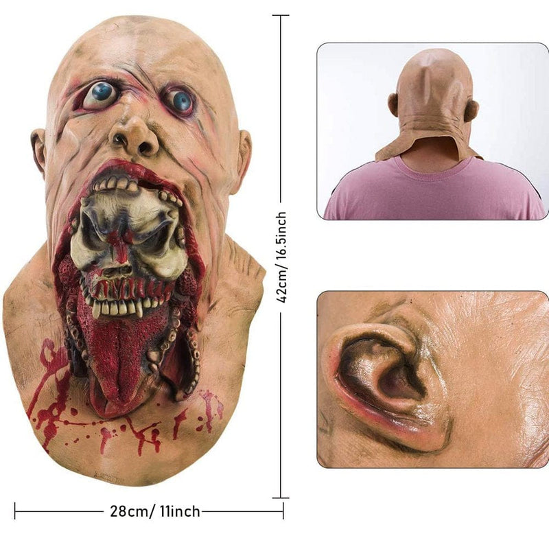 White/Brown Mask Latex Zombie Melting Face Halloween Costume Party, Cosplay, Haunted House Decoration,16.5In*11In/62Cm