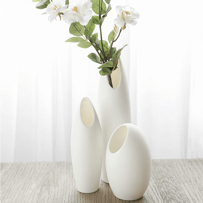 White Ceramic Vase Set for Decor, W.Sealet Set of 3 Artistic Flower Vases Modern Home Decor Bevel Opening Vases (12”H, 7.9”H, 5.9”H) for Wedding Centerpieces, Living Room, Kitchen, Office Home & Garden > Decor > Vases W.Sealet   