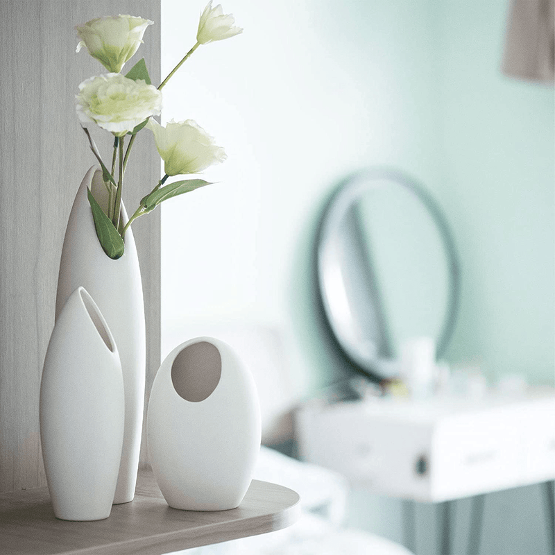 White Ceramic Vase Set for Decor, W.Sealet Set of 3 Artistic Flower Vases Modern Home Decor Bevel Opening Vases (12”H, 7.9”H, 5.9”H) for Wedding Centerpieces, Living Room, Kitchen, Office Home & Garden > Decor > Vases W.Sealet   