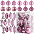White Christmas Ball Ornaments for Christmas Decorations - 24 Pieces Xmas Tree Shatterproof Ornaments with Hanging Loop for Holiday and Party Decoration (Combo of 8 Ball and Shaped Styles) Home & Garden > Decor > Seasonal & Holiday Decorations& Garden > Decor > Seasonal & Holiday Decorations Prextex Pink  