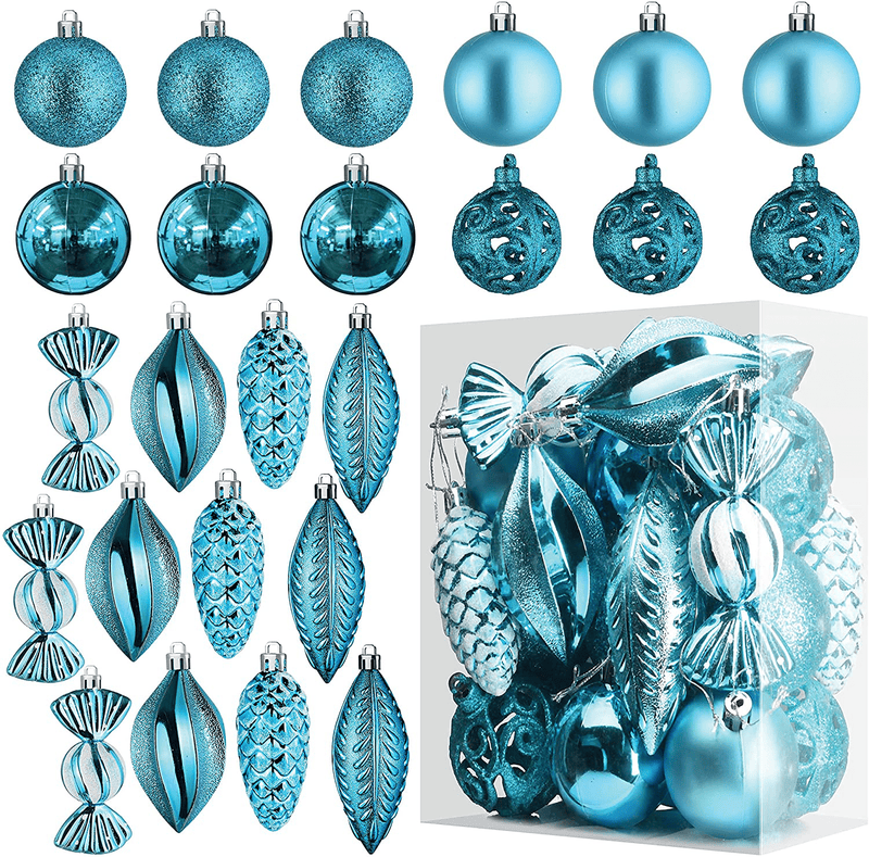 White Christmas Ball Ornaments for Christmas Decorations - 24 Pieces Xmas Tree Shatterproof Ornaments with Hanging Loop for Holiday and Party Decoration (Combo of 8 Ball and Shaped Styles) Home & Garden > Decor > Seasonal & Holiday Decorations& Garden > Decor > Seasonal & Holiday Decorations Prextex Acid Blue  
