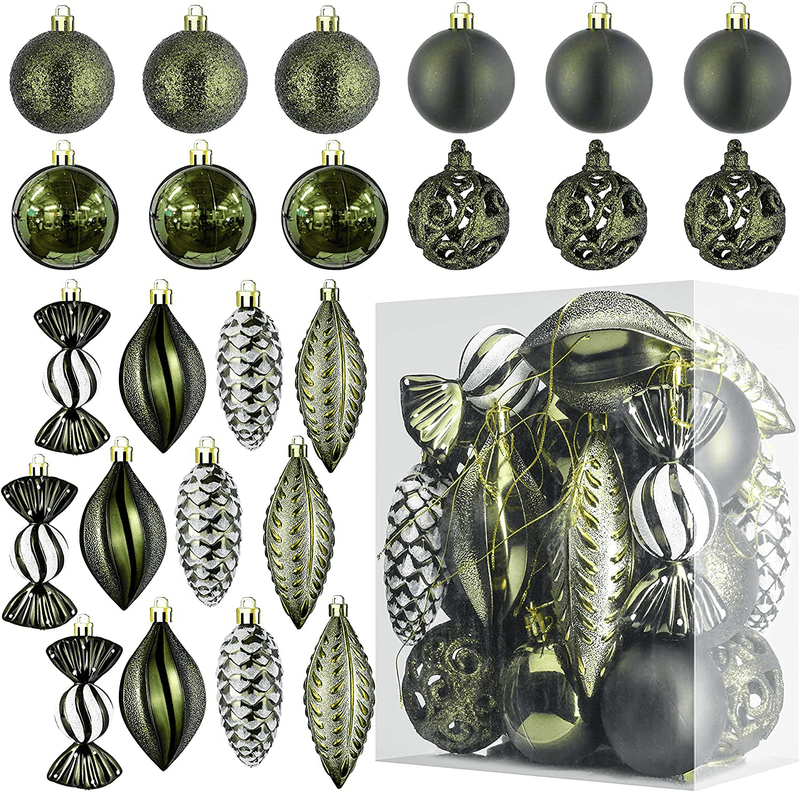 White Christmas Ball Ornaments for Christmas Decorations - 24 Pieces Xmas Tree Shatterproof Ornaments with Hanging Loop for Holiday and Party Decoration (Combo of 8 Ball and Shaped Styles) Home & Garden > Decor > Seasonal & Holiday Decorations& Garden > Decor > Seasonal & Holiday Decorations Prextex Atrovirens  